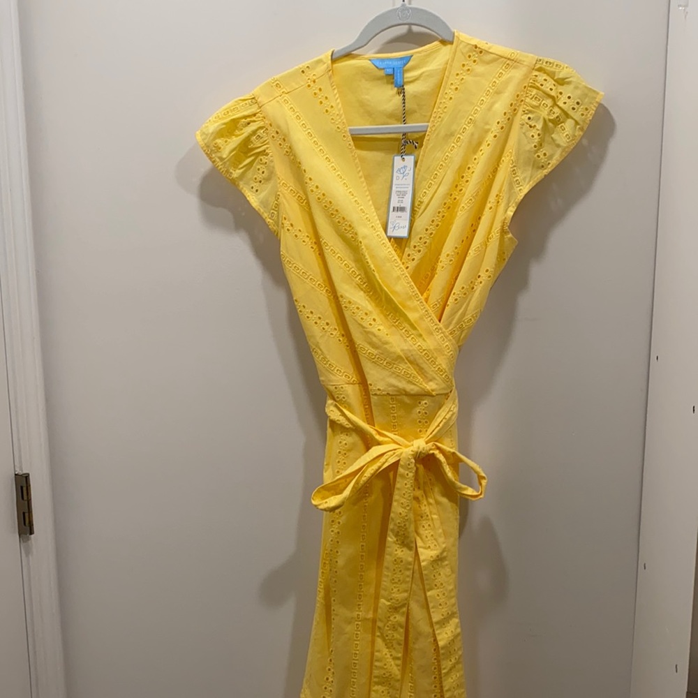 Draper James yellow eyelet wrap dress NWT